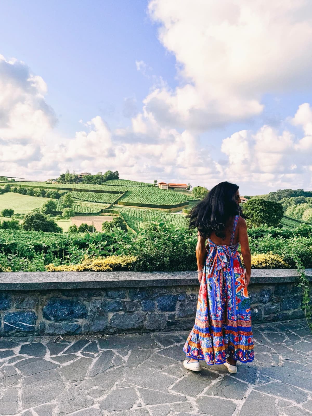 Looking out over the patchwork of vineyards, dressed for nowhere in particular